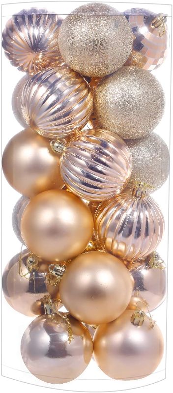 Photo 1 of 24 Pieces Christmas Ball Ornaments Christmas Tree Decorations Tree Balls for Tree Ornaments Holiday Wedding Party Decoration Hooks 2.36 Inch, 6 Styles (Champagne Gold)
