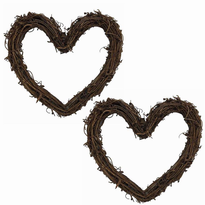 Photo 1 of 12 Inch Rattan Heart Wreath Grapevine Heart Shape Branch Wreath for DIY Crafts Front Door Door Garland Home Wedding Holiday Party Decor -2pcs
