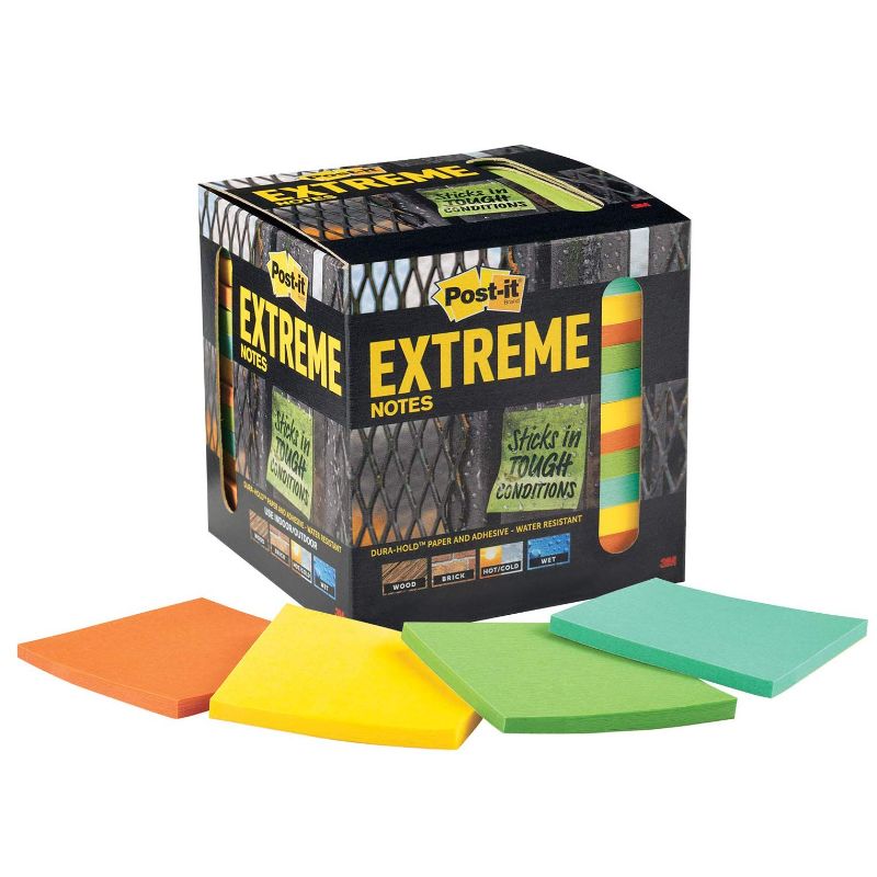 Photo 1 of Post-it Extreme Notes, Stop Re-work on the Job, Works in 0 - 120 degrees Fahrenheit, 100X the holding power, Green, Orange, Mint, Yellow, 3x3 in, 12 Pads/Pack, 45 Sheets/Pad (EXTRM33-12TRYX) 12 Pads 3x3 Notes