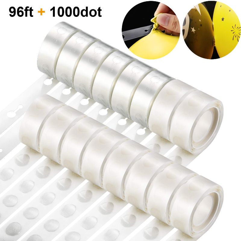 Photo 1 of 1000 Pieces Balloon Glue Point 96 ft Balloon Tape Strip Balloon Decorating Strip Kit Balloon Arch Garland Decorating Strip Clear for Wedding Party Birthday Babyshower Decorations DIY (16 Pieces)