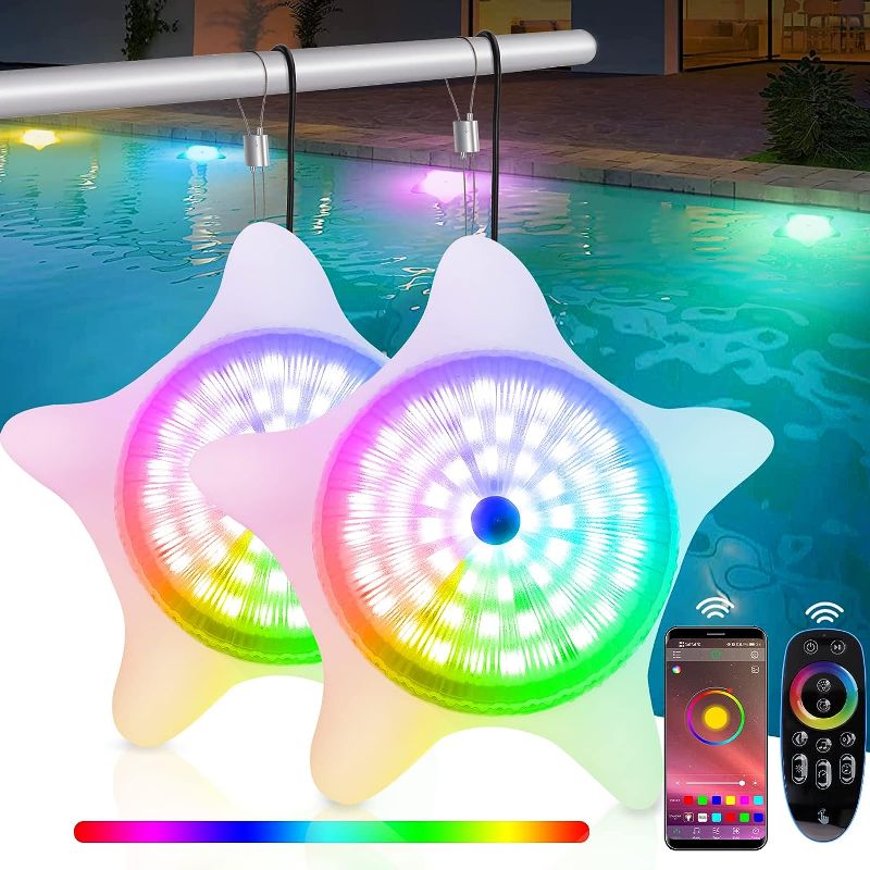 Photo 1 of 2-Pack LED Pool Lights with APP Control for Above Ground Pools, 15W RGB Floating LED Lights with Smart Music Sync Color Changing, Landscape Underwater Lights for Swimming Pools, Fountains, Aquarium