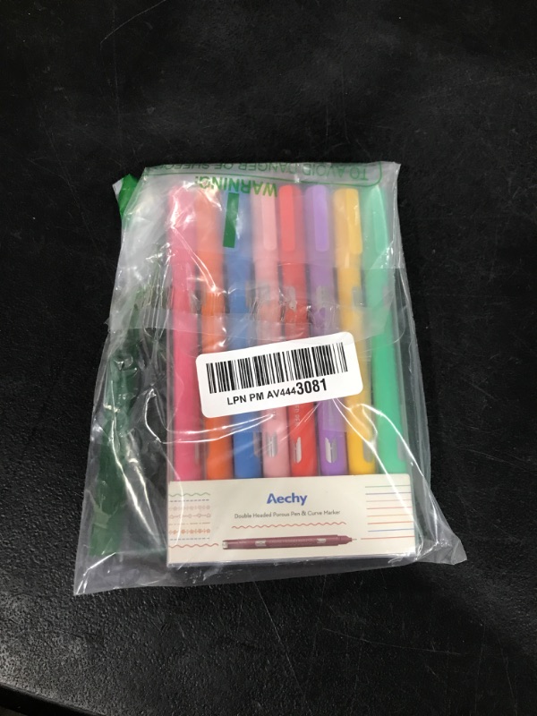 Photo 2 of Aechy Colored Curve Pens for Note Taking, Dual Tip Markers with 5 Different Curve Shapes & 8 Colors Fine Lines, Cool Pens for Teenage Kids Writing Journaling Drawing Scrapbook Art Office(Rainbow)