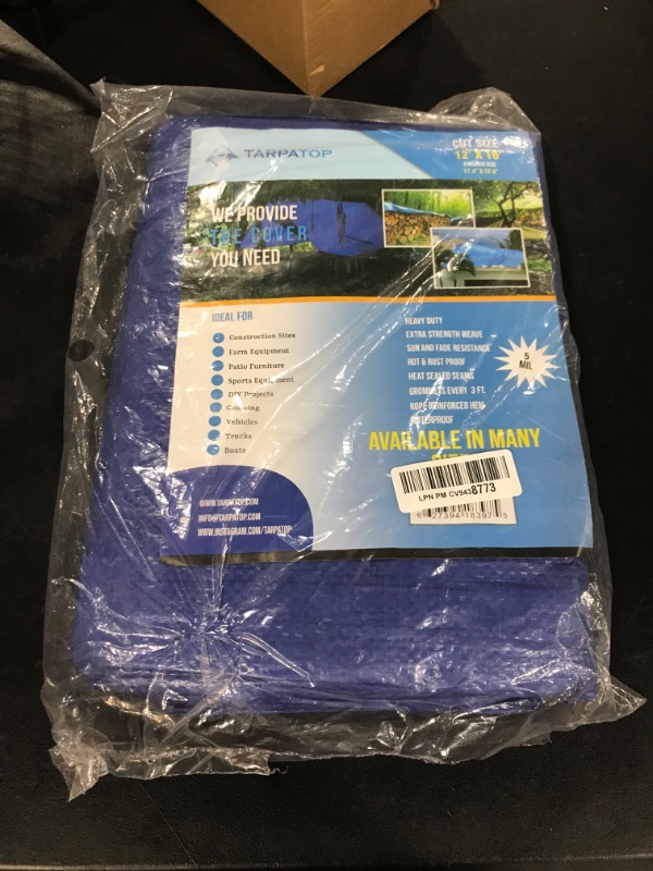 Photo 2 of 12x16Waterproof Multi-Purpose Poly Tarp - Blue Tarpaulin Protector for Cars Boats Construction Contractors Campers and Emergency Shelter Rot Rust and UV Resistant Protection Sheet