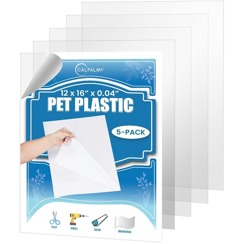 Photo 1 of 5 Pack PET Sheet Panels - 12" x 16" x 0.04" Clear Acrylic Sheet-Quality Shatterproof, Lightweight, and Affordable Glass Alternative Perfect for Poster Frames, Counter Barriers, and Pet Barriers. 