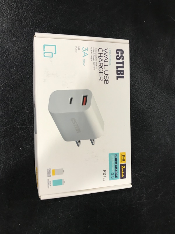 Photo 2 of CSTLBL Wall Charger with USB and C Ports 18W Fast Charge for iPhone iPad and Tablet 2 in 1 Smart Adapter Plug with 1M C to C Cable White 18W White