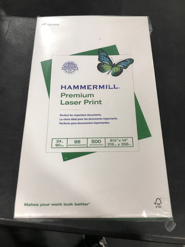 Photo 2 of Hammermill Printer Paper, Premium Laser Print 24 lb, 8.5 x 14-1 Ream (500 Sheets) - 98 Bright, Made in the USA, 104612

