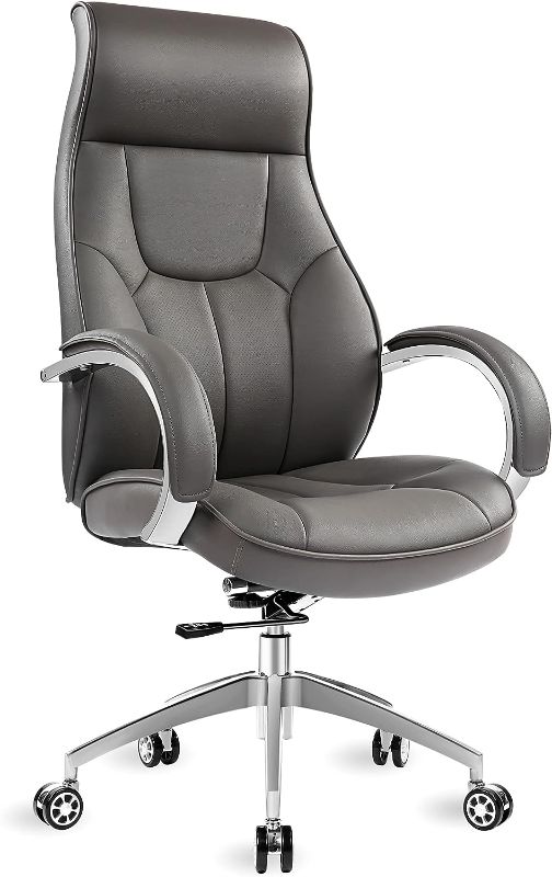 Photo 1 of HUAUR High-Back Ergonomic Executive Chair-PU Leather Desk Chair,with Breathable Cushion and Lumbar Support,Wide Armrest and Aluminum Alloy Foot,360lb Capacity Swivel Home Office Chair?Gray?