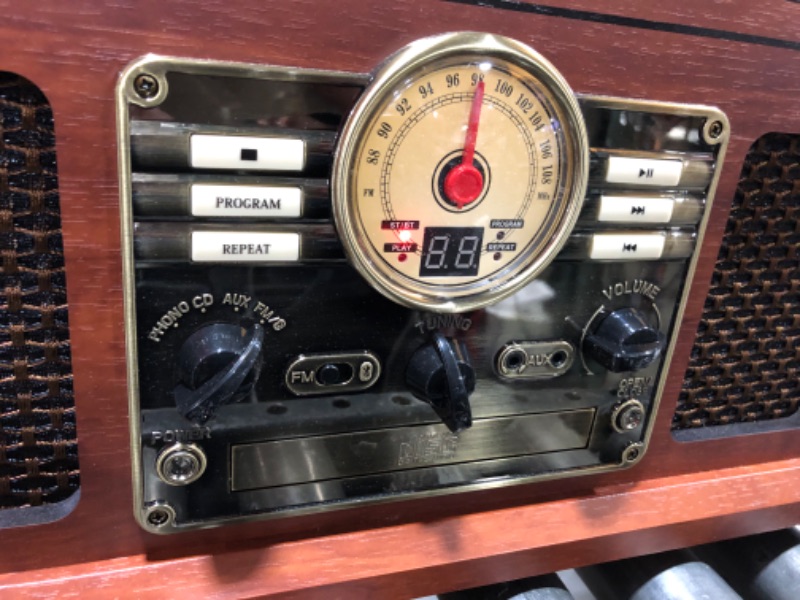 Photo 1 of  Victrola Nostalgic 6-in-1 Bluetooth Record Player & Multimedia Center with Built-in Speakers - 3-Speed Turntable, CD & Cassette Player, FM Radio | Wireless Music Streaming | Mahogany 
