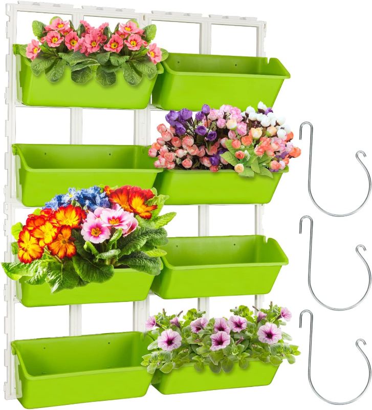 Photo 1 of  Outdoor Large balcony planter, Railing Fence Planter With Detachable Hooks For Strawberries, Flowers, Herbs, Vegetables, Perfect For Balcony Fence Deck Garden Yard 26.4inch 4 Tier 8 Pots Green 