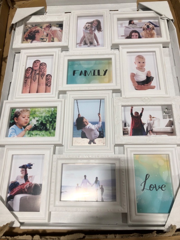 Photo 1 of J.M.Deco Picture Frame Sets For Wall Collage, 12 Opening Picture Frames Collage, 6 x 4 Collage Picture Frame with Family Friend's Memory, Rustic Distressed Photo Frame Wall Hanging for 4x6, White Vintage White31#