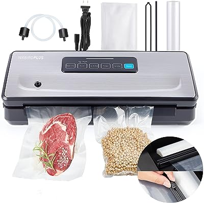 Photo 1 of Food Sealer Vacuum Machine 10-In-1 with Full Starter Kit Built-in Cutter and Bag Storage(Up to 20ft), INKBIRD Moist/Dry/Pulse/Canister/Seal Bag*5 (8"*11.8") Roll*1 (11"*118"), Sealing Strip & Foam Gasket, -85Kpa, Noise <65dB
