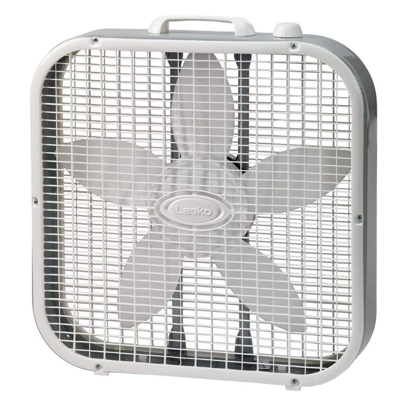 Photo 1 of 20 in. 3 Speeds Box Fan in White with Save-Smart Technology for Energy Efficiency, Carry Handle