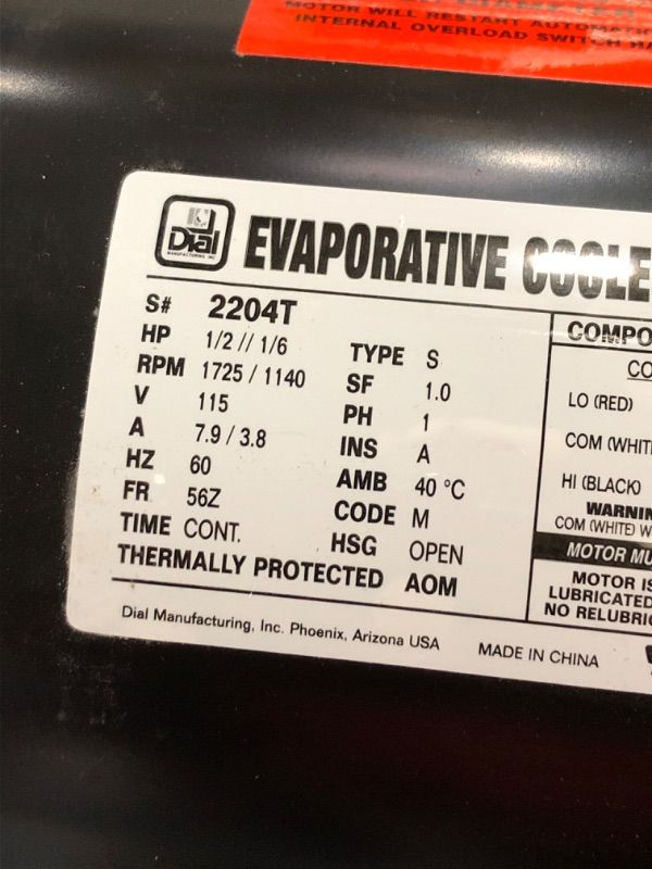 Photo 3 of 2-Speed 1/2 HP Evaporative Cooler Motor
