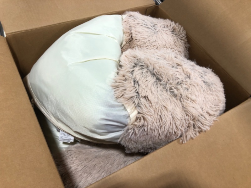 Photo 2 of 36" Round Calming Donut Dog Bed for Large/Medium Dogs, Refillable w/ Removable Washable Cover, For Dogs Up to 75 lbs - Shaggy Plush Long Faux Fur Donut Bed - Taupe, Large