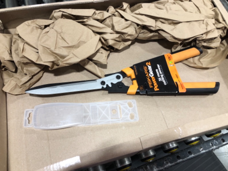 Photo 1 of  Fiskars PowerGear2 Hedge Shears - 23" Precision-Ground Low-Friction Coated Steel Blade -  Gardening Tool with Shock-Absorbing Bumpers 
