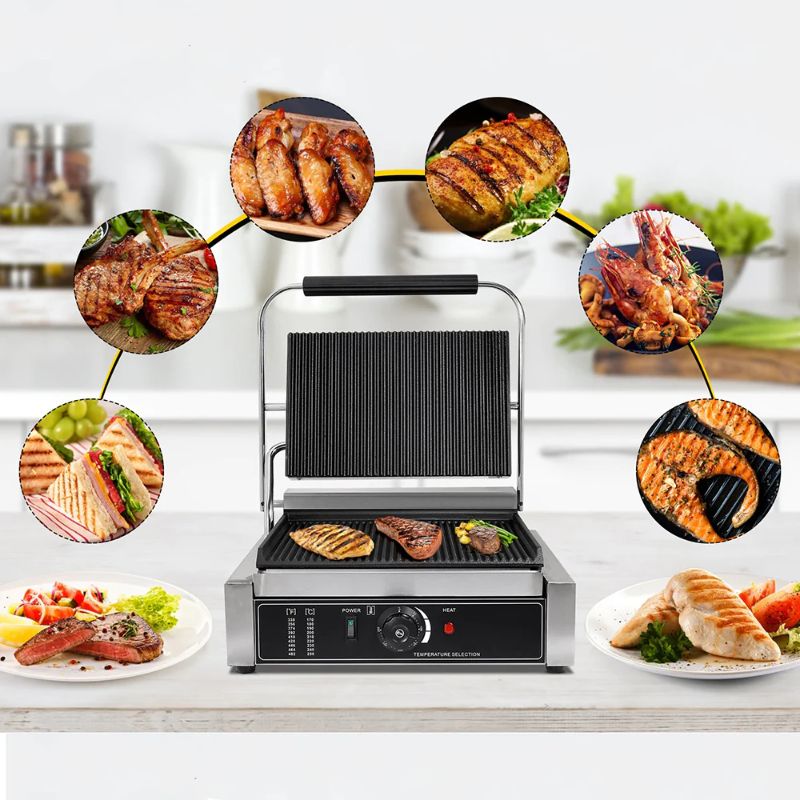 Photo 1 of 2200W Commercial Panini Maker Sandwich Press Grill Electric Sandwich Maker Non Stick Surface Kitchen Equipment for Making Hamburgers Steaks Bacons
