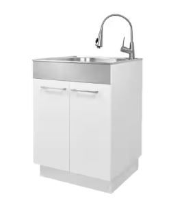 Photo 1 of All-in-One 24.2 in. x 21.3 in. x 33.8 in. Stainless Steel Laundry Sink and White 2 Door Cabinet
