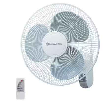 Photo 1 of 16 in. Quiet 3-Speed Wall Mount Fan with Remote Control, Timer and Adjustable Tilt in White

