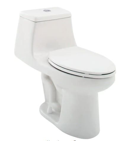 Photo 1 of 1-piece 1.1 GPF/1.6 GPF High Efficiency Dual Flush Elongated Toilet in White Slow-Close, Seat Included
