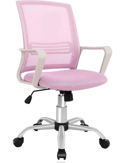 Photo 1 of Smugdesk Ergonomic Mid Back Breathable Mesh Swivel Desk Chair with Adjustable Height and Lumbar Support Armrest for Home, Office, and Study - Pink
