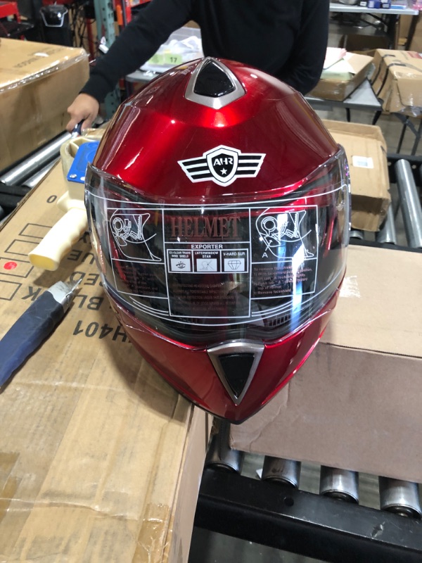 Photo 1 of AHR Motorcycle Helmet Dual Visor Modular Flip up Full Face Helmet DOT Approved Helmet RUN-M for Adult Motorbike Street Bike Moped Racing (Red, XL) X-Large M1 - Red