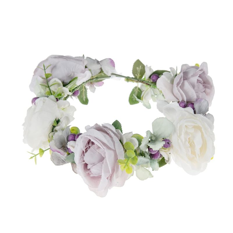 Photo 1 of Floral Fall Artificial Wooland Wedding Bridal Peony Flower Crown Rose Headpiece Flower Girl Halo Maternity Photo Props FL-29 (Purple) 