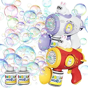 Photo 1 of 2 Pack Bubble Machine Gun, Bubble Guns Rabbit Bubble Machine, Bubbles Guns for Kids Boys Girls Summer Toy Gift, Fun Easter Gifts for Children Adult Birthday Wedding Party Favors Indoor Outdoor Toy 