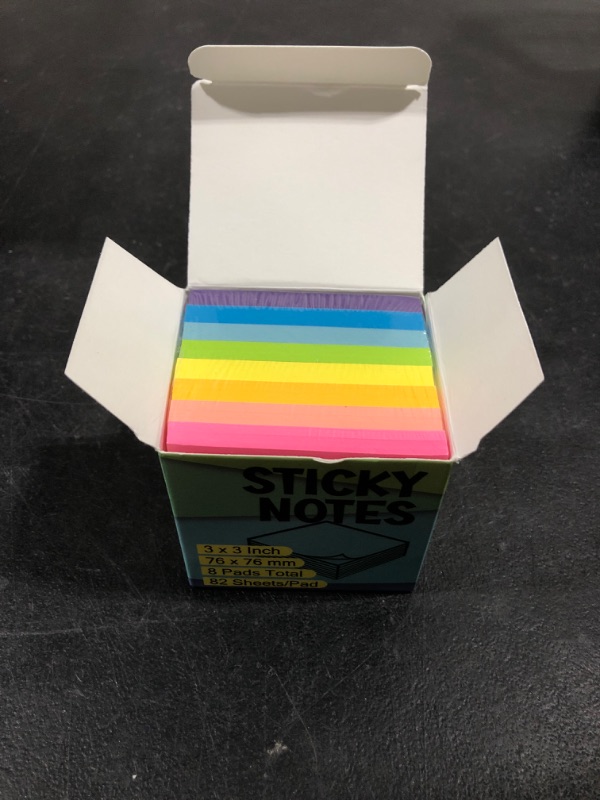 Photo 2 of (8 Pack) Sticky Notes 3x3 Inches,Bright Colors Self-Stick Pads, Easy to Post for Home, Office, Notebook, 82 Sheets/pad