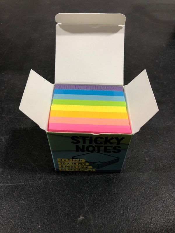 Photo 1 of (8 Pack) Sticky Notes 3x3 Inches,Bright Colors Self-Stick Pads, Easy to Post for Home, Office, Notebook, 82 Sheets/pad