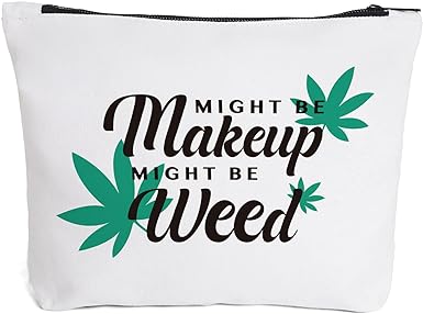Photo 1 of Funny Leaf Makeup Cosmetic Bag Zipper Pouch Might Be Makeup Cosmetic Travel Bag Toiletry Make Up Case Humor Green Leaf Decor Stuff Gifts for Women Friends Girls Mom Birthday Graduation Christmas
