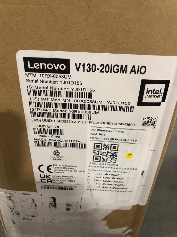 Photo 2 of LENOVO V130 All-in-One Business Desktop, Intel Dual-Core Processor, 19.5” HD+ Display, 8GB RAM, 256GB SSD, DVD-RW, Wi-Fi, Webcam, HDMI, Wired Keyboard & Mouse, Windows 11 Pro 8GB RAM | 256GB SSD