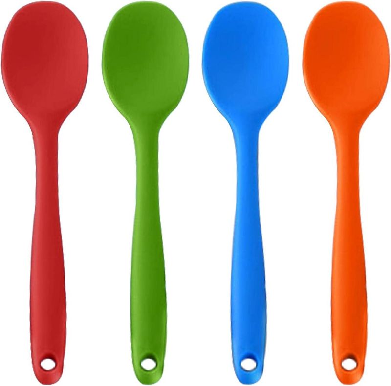 Photo 1 of 2 PACK- Multicolored Silicone Spoons 4pcs Nonstick Kitchen Spoon Silicone Serving Spoon Stirring Spoon for Kitchen Cooking Baking Stirring Mixing Tools (Red, Green, Orange, Blue)(Red+green+blue+orange) 