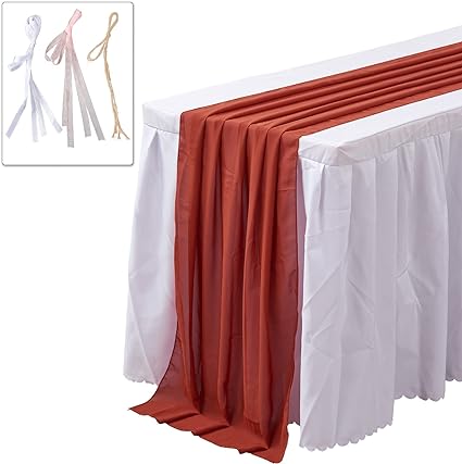 Photo 1 of 2 Pack Terracotta Chiffon Table Runner - 10Ft Boho Sheer Cloth Table Runner 29x120 Inch Long Romantic Sheer Table Runner for Wedding Bridal Baby Shower Birthday Party Table Decoration 