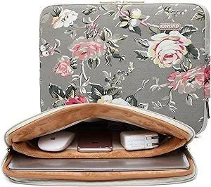 Photo 1 of KAYOND Gery Rose Patten Canvas Water-Resistant 14.1 Inch Laptop Sleeve case for 14 Notebook Computer
