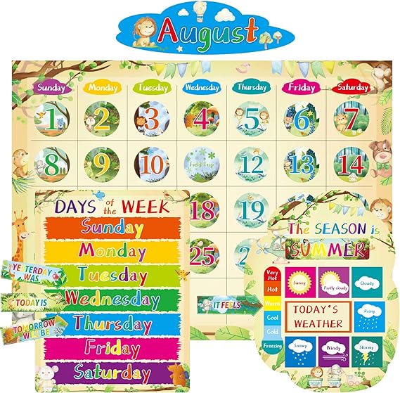 Photo 1 of Animal Calendar Bulletin Board Set Safari Jungle Animal Classroom Decoration 87Pcs 