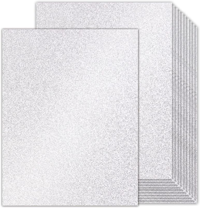 Photo 1 of 100 Sheets Silver Glitter Cardstock 8.5x11 Double-Sided, Goefun 80lb No-Shed Shimmer Glitter Paper for Scrapbook, Birthday, Wedding Party, Decorations (Not Suitable for Printing) 