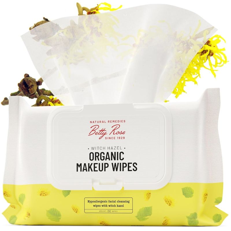 Photo 1 of 2 PACK-Witch Hazel Makeup Facial Wipes - All Natural Make Up Wipes for Brightening and Calming, 100% Cotton Face Wipes Safe for Sensitive Skin, 50 Counts of Vegan Make up Remover Wipes 