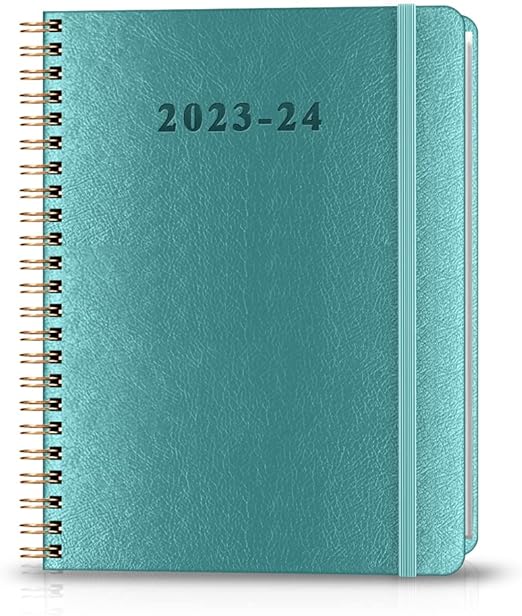 Photo 1 of 2023 2024 Academic Planner - Weekly and Monthly Planner with PU Leather Hardcover, Coated Month Tabs, Inner Pocket and Elastic Closure Band, 6"x8.5", Teal
