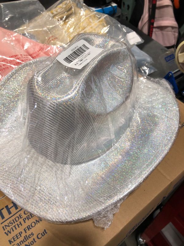 Photo 2 of FGSS Silver Space Holographic Cowgirl Hat - Western Cowboy Hat for Beach Party Music Festival Dress-Up (S/M)
