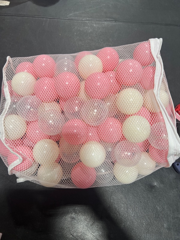 Photo 2 of GUESVOT Ball Pit Balls - Soft Plastic Balls for Ball Pit BPA Free Plastic Ball Set for Toddlers for Play Tent,Tunnel Toddler Pool with Storage Bag 100pcs Pink Beige