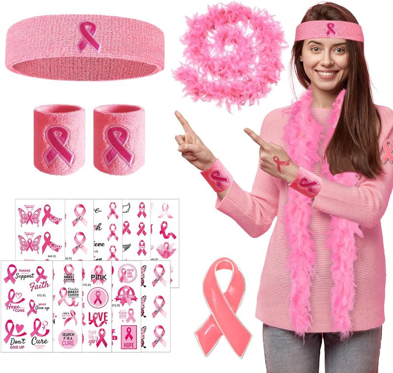 Photo 1 of 
Breast Cancer Awareness Accessories- Breast Cancer Awareness Bulk Items Pins Stickers Wristbands with Hot Boa Feathers Breast Cancer Awareness Items
