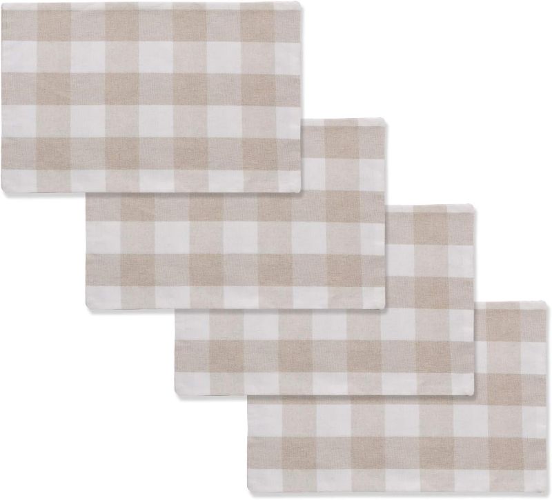 Photo 1 of 
Beige & White 2 Side Cotton Buffalo Check Farmhouse Placemats Set of 4 Heat Resistant Dining Table Place Mats for Kitchen Table, 12 x 18 inches