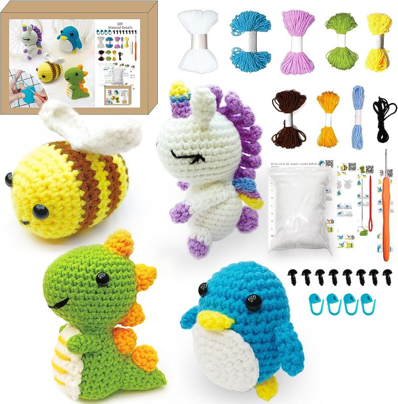 Photo 1 of 
TGIQROVE Crochet Kit for Beginners, 4Pcs Animal Crochet Kit for Adults Include Videos Tutorials, Yarn, Eyes, Stuffing, Crochet Hook, Instructions, Kids Boys