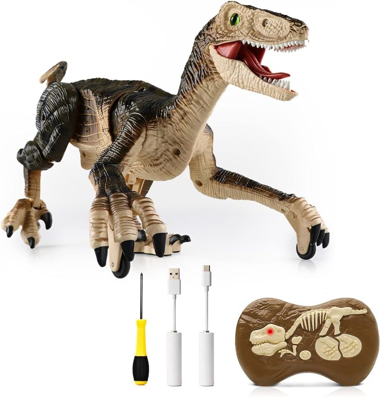 Photo 1 of 
splumzer Dinosaur Toys, Remote Control Walking Robot Dinosaur Jurassic World Dinosaur Toy with Lights and Roar Can Simulate Velociraptors Dinosaur TOYS