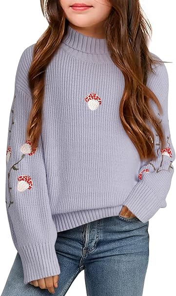 Photo 1 of 8-9Y blibean Girls Cute Embroidered Long Sleeve Turtleneck Sweaters Size 6-15 Years