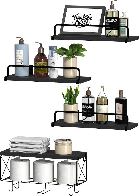 Photo 1 of 
HOORITO Floating Shelves for Wall,Rustic Wood Shelves,Home Decor Shelves with Protective Metal Guardrail,Wall Shelves for Bathroom/Living.