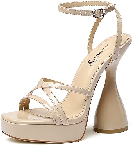 Photo 1 of 9 vivianly Women's Square Toe Platform High Heels Ankle Strap Chunky Block Heeled Sandals