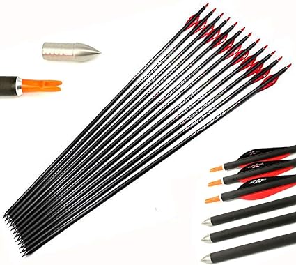 Photo 1 of 32" Carbon Arrows 350 Spine Carbon Arrows Hunting Arrows 350 Spine ID 9.8mm Field Tips for 65-80Lb Compound Recurve Bow Longbow Archery Target Practice 6 Pack
