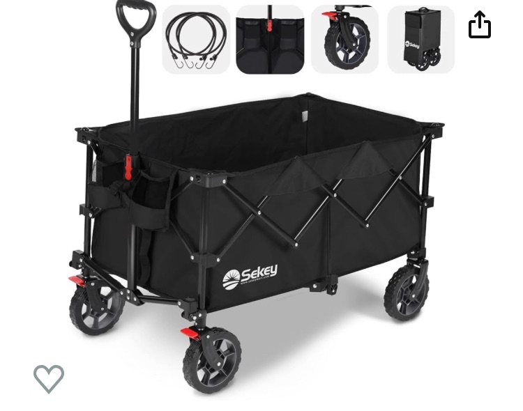 Photo 1 of Sekey 220L Collapsible Foldable Wagon with 330lbs Weight Capacity, Heavy Duty Folding Wagon Cart with Big All-Terrain Wheels & Drink Holders.Black