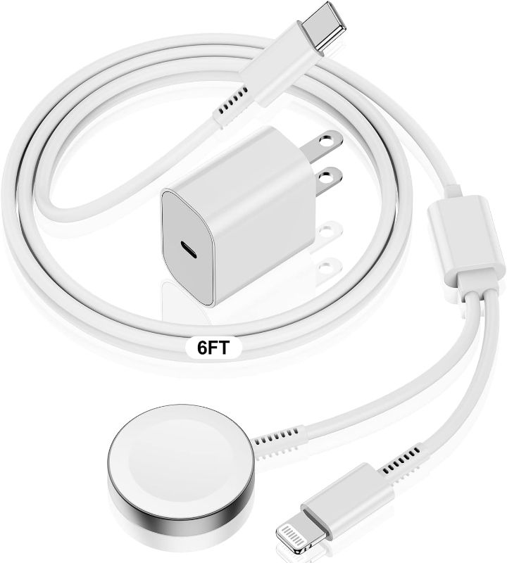 Photo 1 of Limited-time deal: Apple Watch Charger USB C for iPhone&Watch, [Apple MFi Certified] iWatch Magnetic 2-in-1 Fast Charging Cable 6ft with 20W Fast Charger Block for Watch Series Ultra 9 8 7 6 5 4 3 SE & iPhone 14/13/12